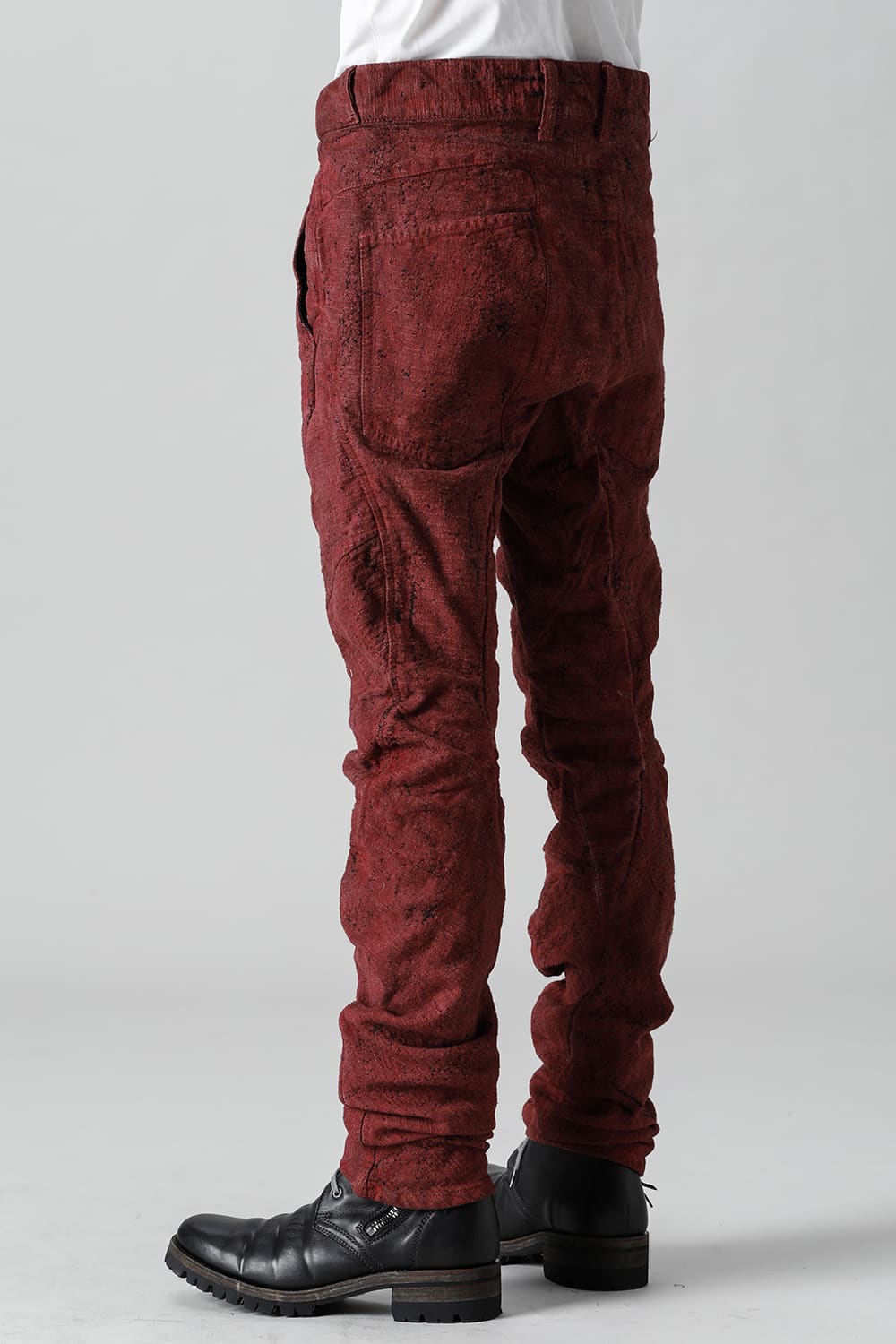 Slub Jacquard Denim Cold Dye Twisted Slim Pants Red