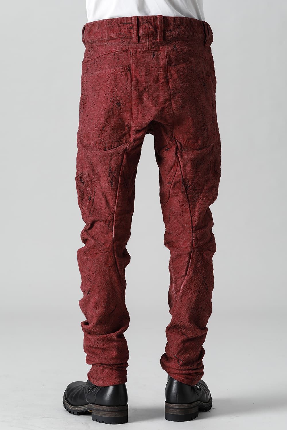 Slub Jacquard Denim Cold Dye Twisted Slim Pants Red