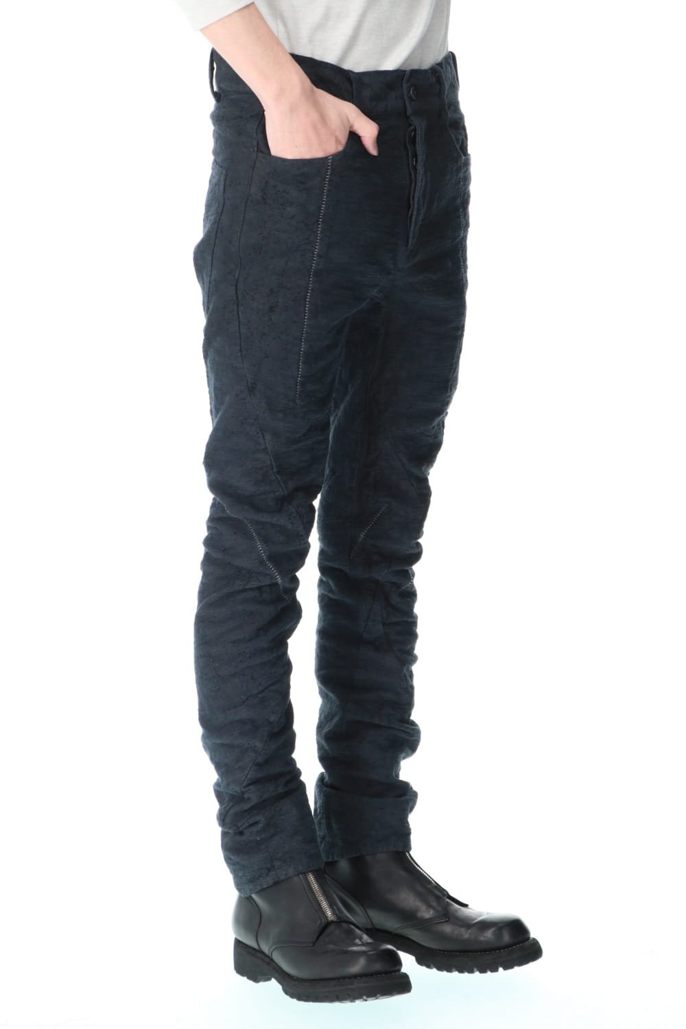 Slub Jacquard Denim 3D Curved Slim Pants Charcoal