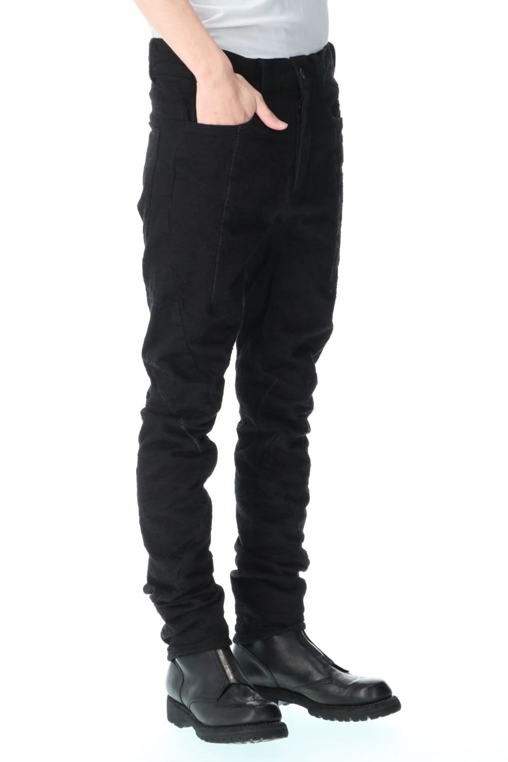 Slub Jacquard Denim 3D Curved Slim Pants Black