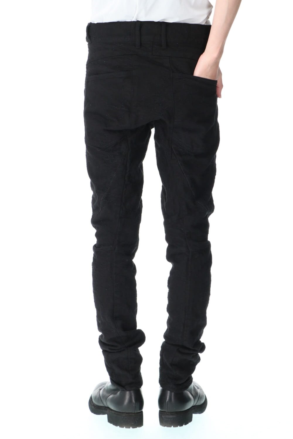 Slub Jacquard Denim 3D Curved Slim Pants Black