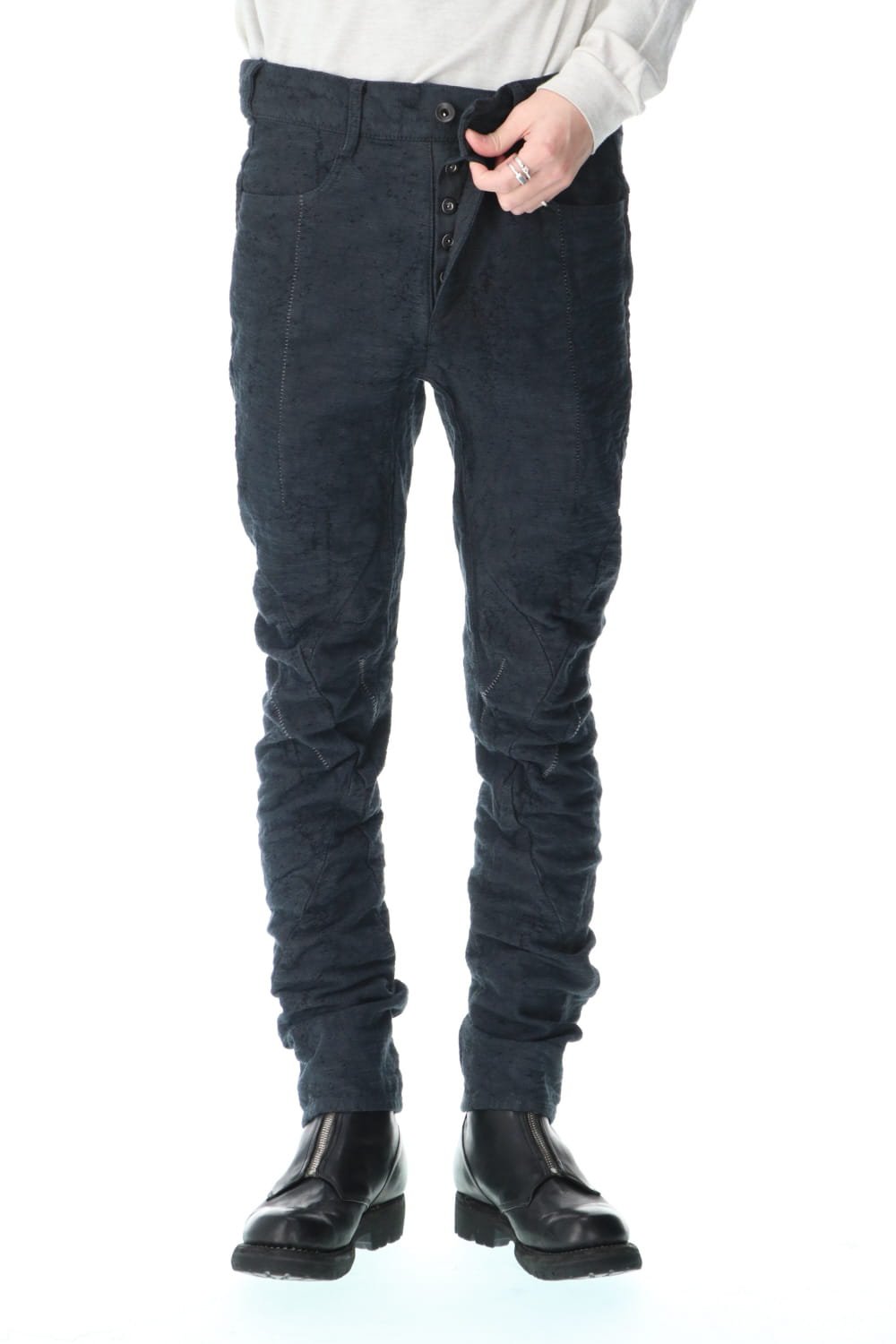 Slub Jacquard Denim 3D Curved Slim Pants Charcoal