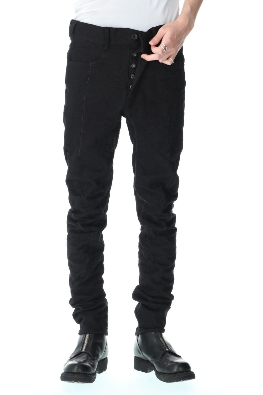 Slub Jacquard Denim 3D Curved Slim Pants Black