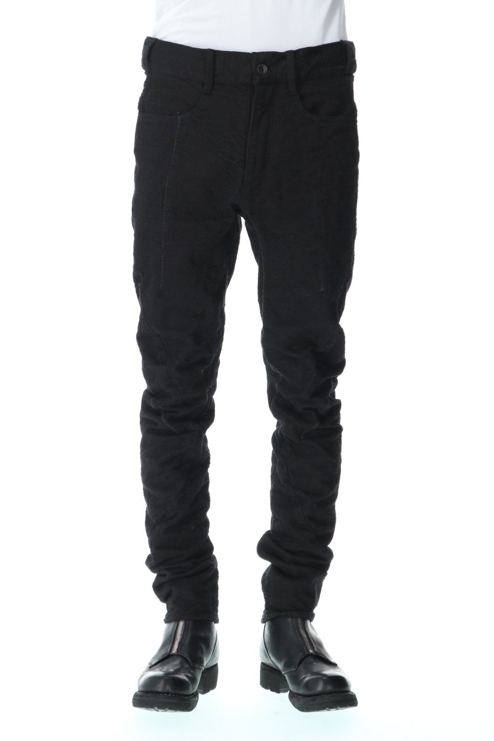 Slub Jacquard Denim 3D Curved Slim Pants Black