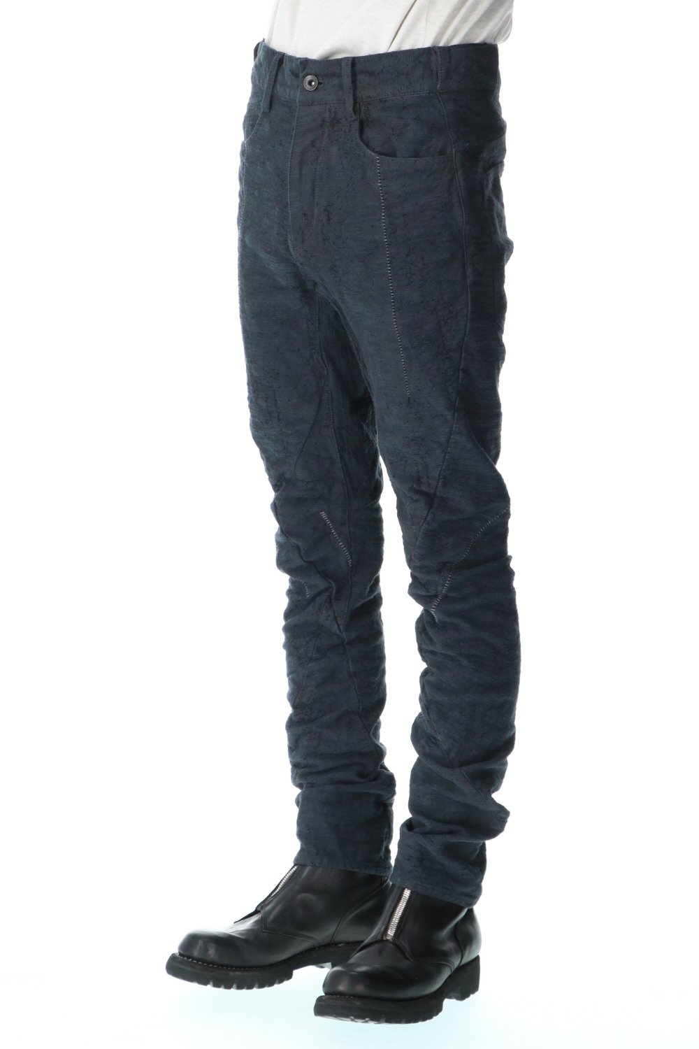 Slub Jacquard Denim 3D Curved Slim Pants Charcoal