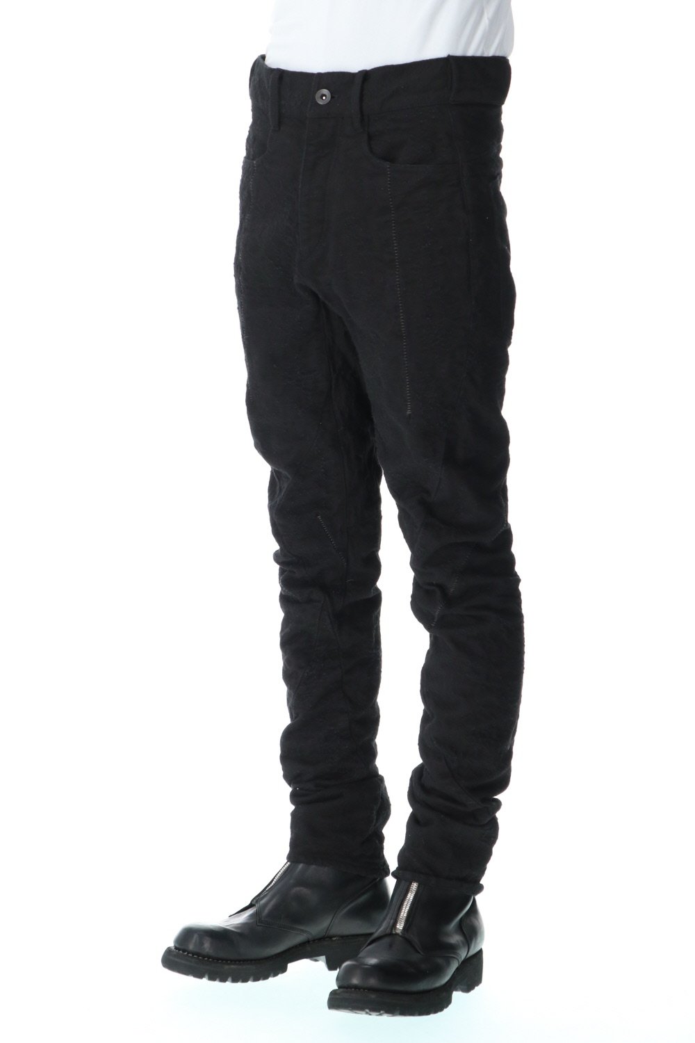 Slub Jacquard Denim 3D Curved Slim Pants Black