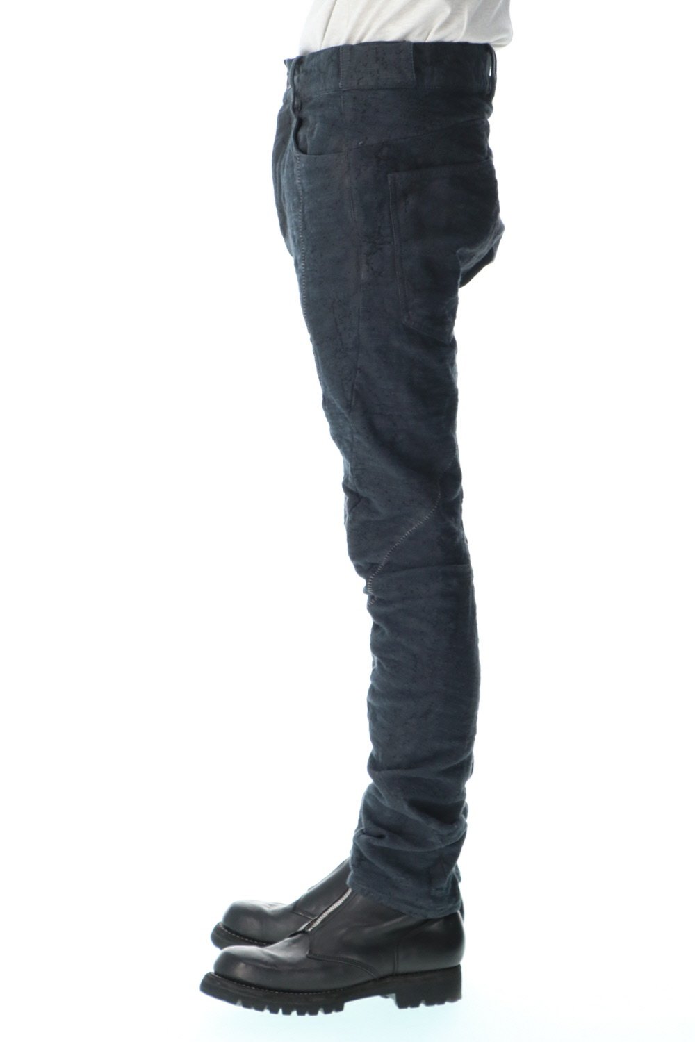 Slub Jacquard Denim 3D Curved Slim Pants Charcoal