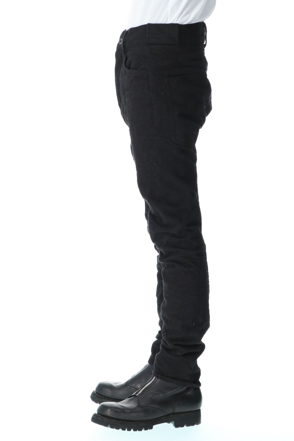 Slub Jacquard Denim 3D Curved Slim Pants Black