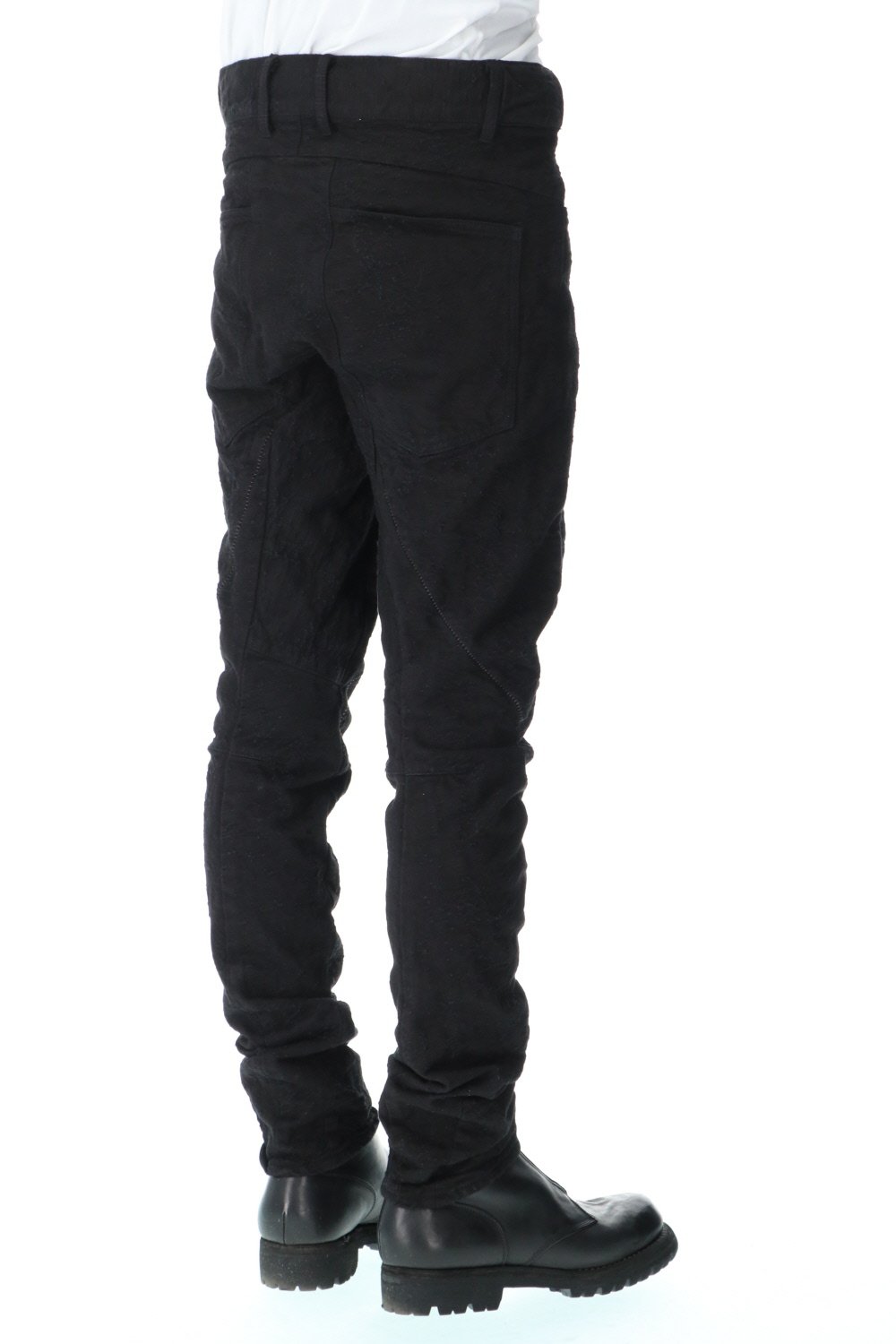 Slub Jacquard Denim 3D Curved Slim Pants Black