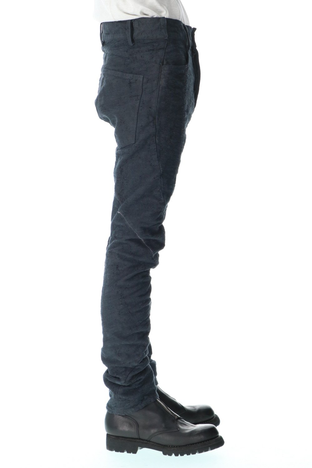 Slub Jacquard Denim 3D Curved Slim Pants Charcoal