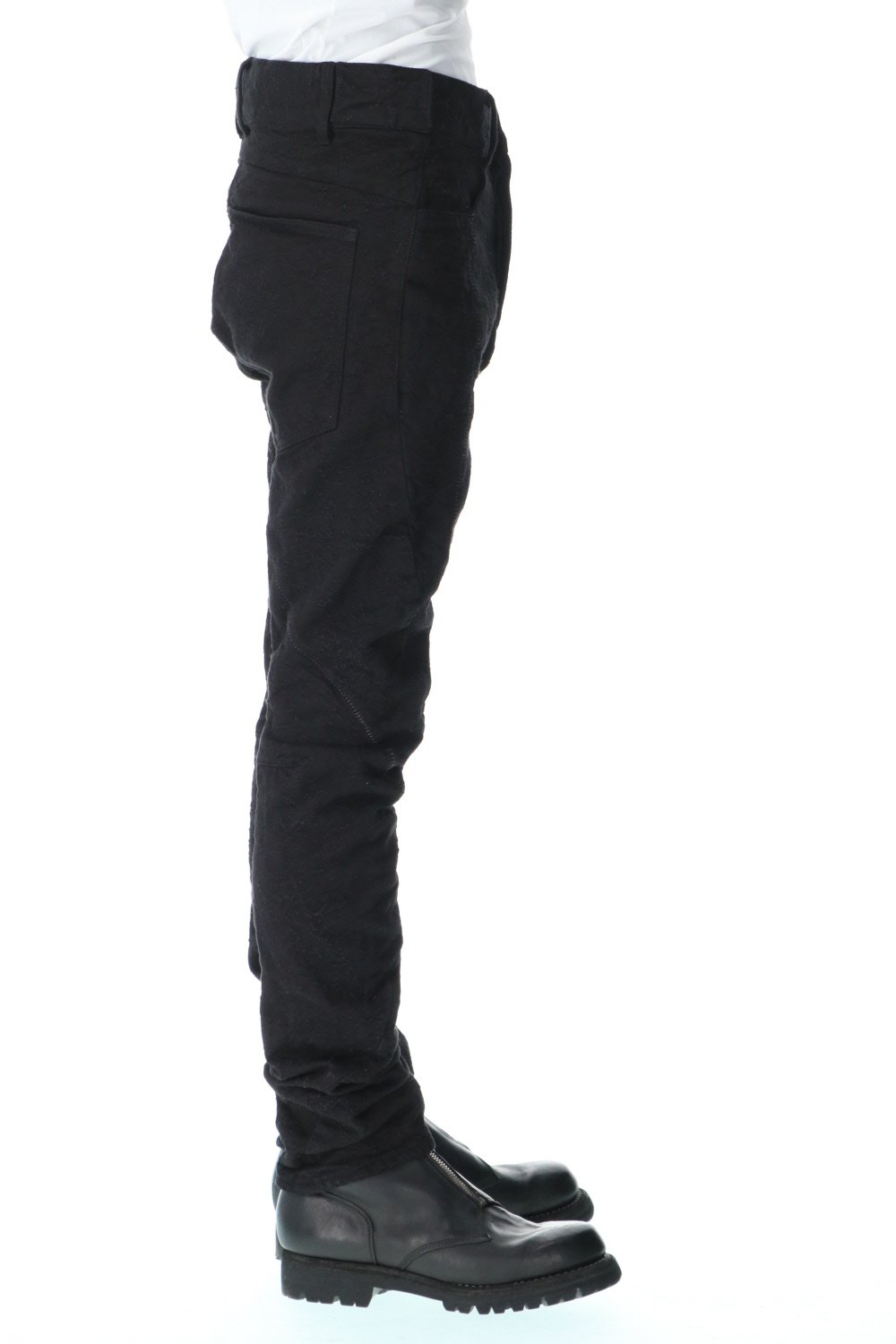 Slub Jacquard Denim 3D Curved Slim Pants Black