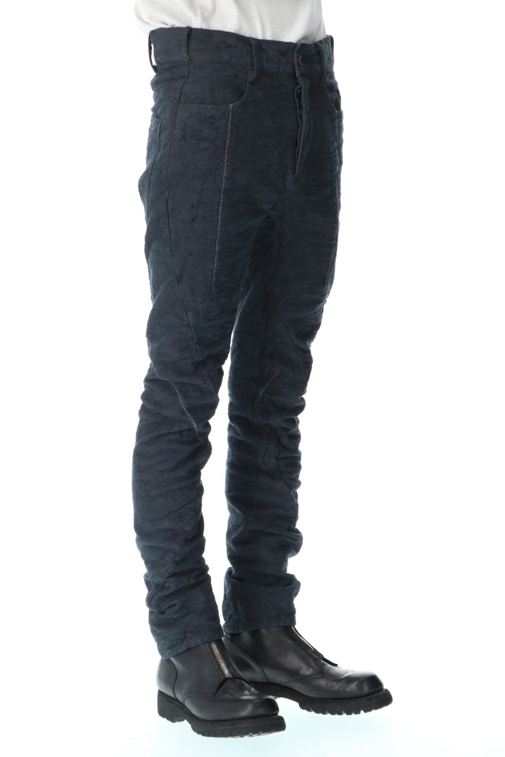 Slub Jacquard Denim 3D Curved Slim Pants Charcoal