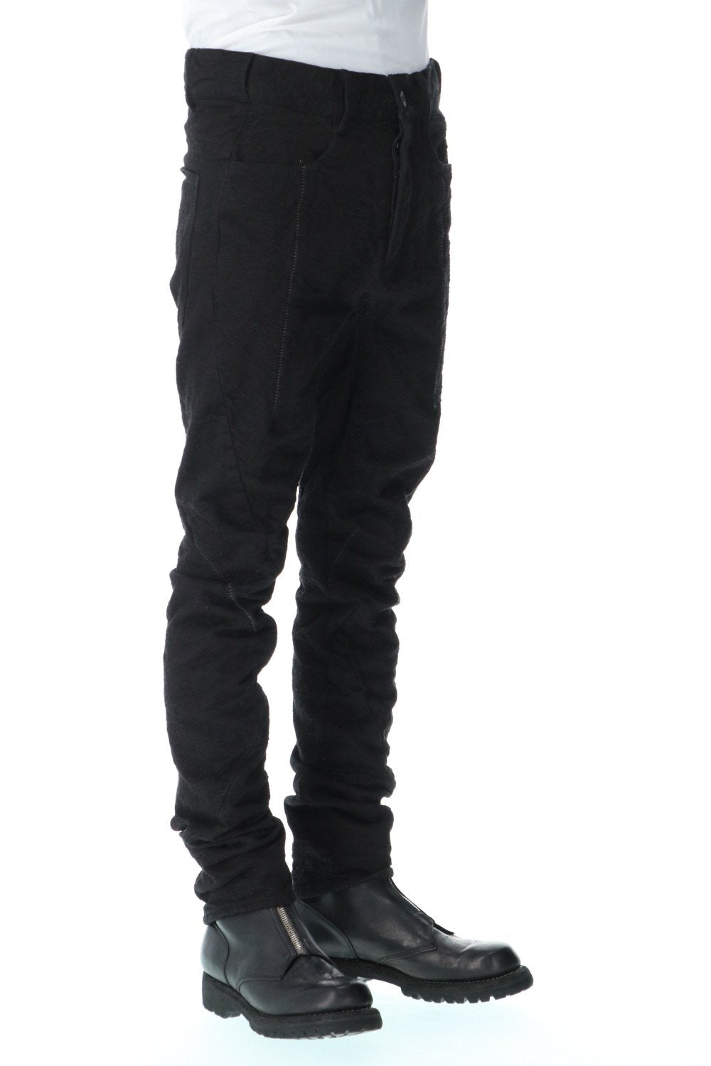 Slub Jacquard Denim 3D Curved Slim Pants Black