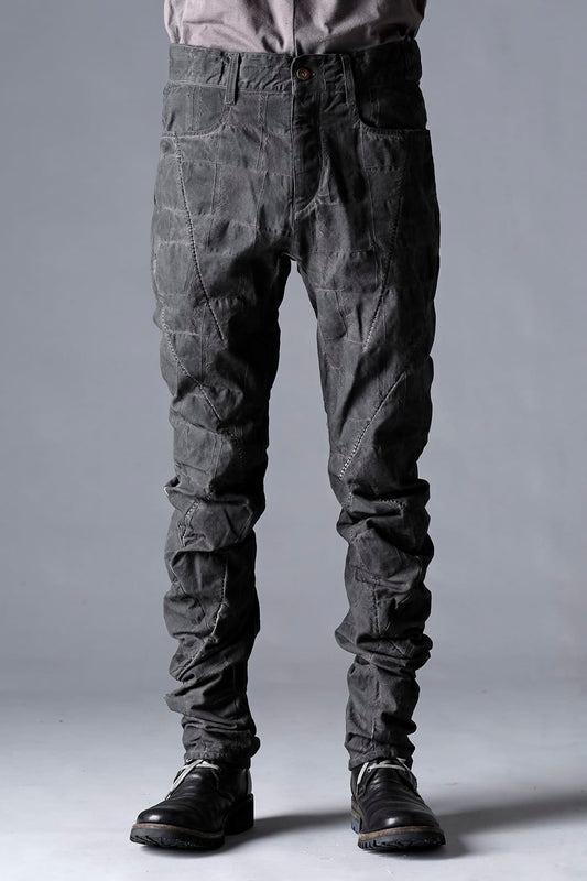 SCAB Patchwork Jagged Stretch Cotton Overlock Twisted Curved Slim Pants Dust Black Stitch