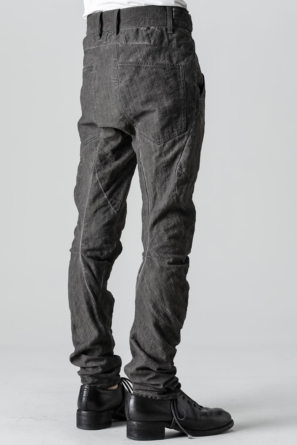 Random Dimple Stretch Cotton×LinenTwisted Curve Slim Pants  Charcoal