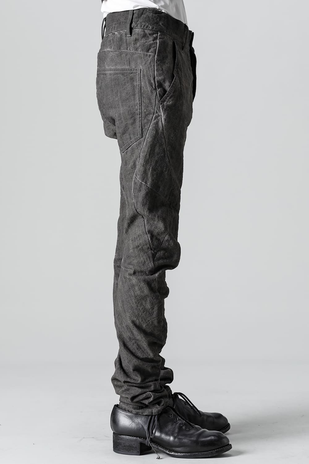 Random Dimple Stretch Cotton×LinenTwisted Curve Slim Pants  Charcoal