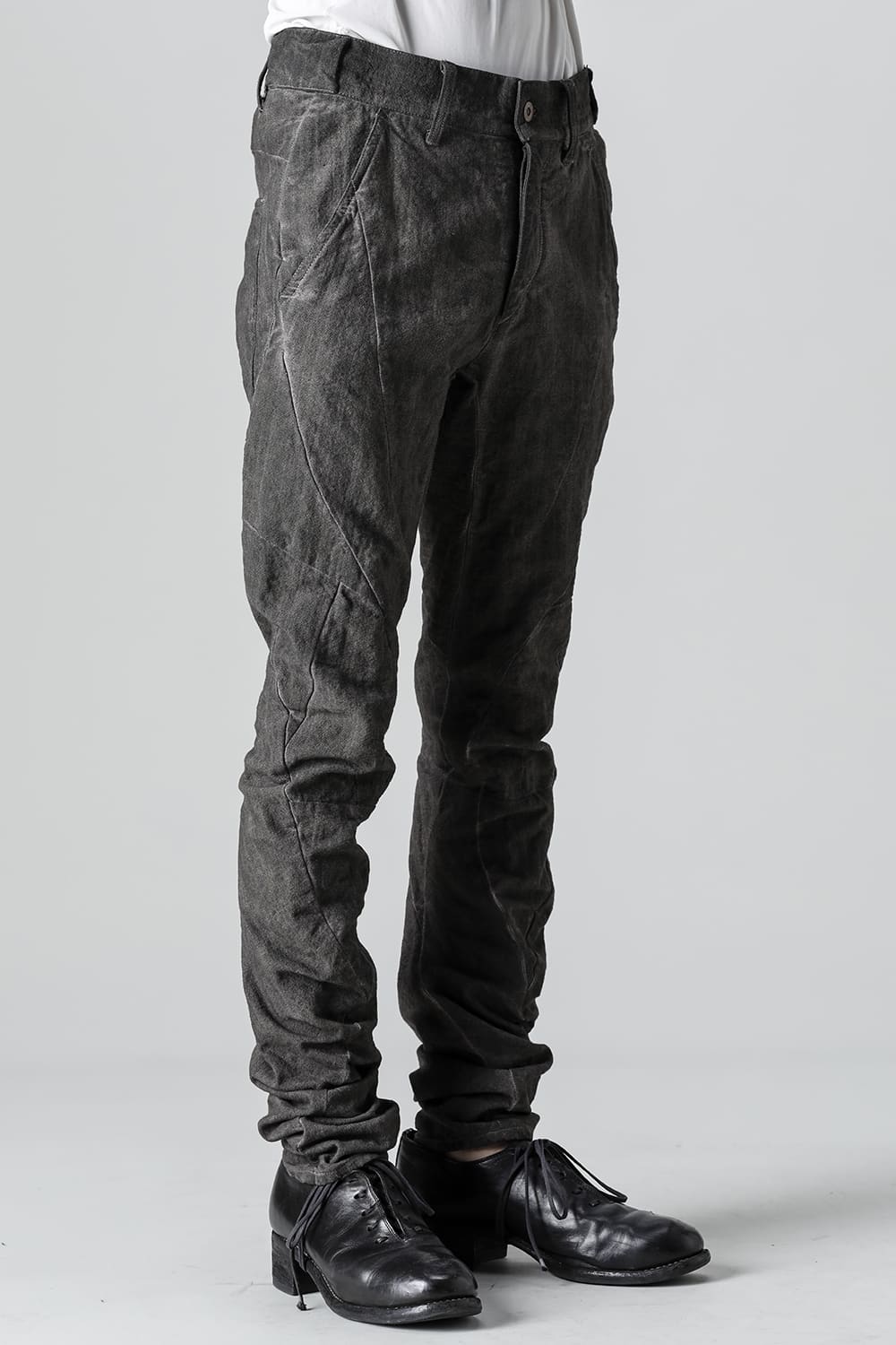 Random Dimple Stretch Cotton×LinenTwisted Curve Slim Pants  Charcoal