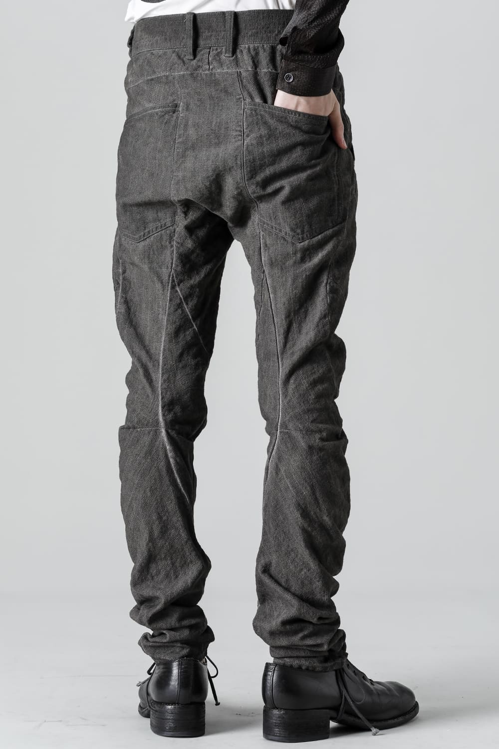 Random Dimple Stretch Cotton×LinenTwisted Curve Slim Pants  Charcoal