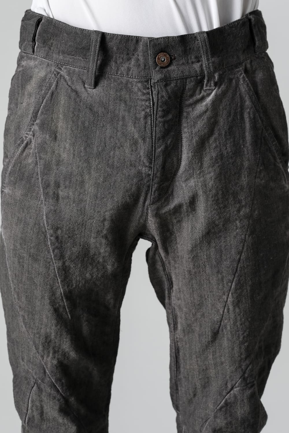 Random Dimple Stretch Cotton×LinenTwisted Curve Slim Pants  Charcoal
