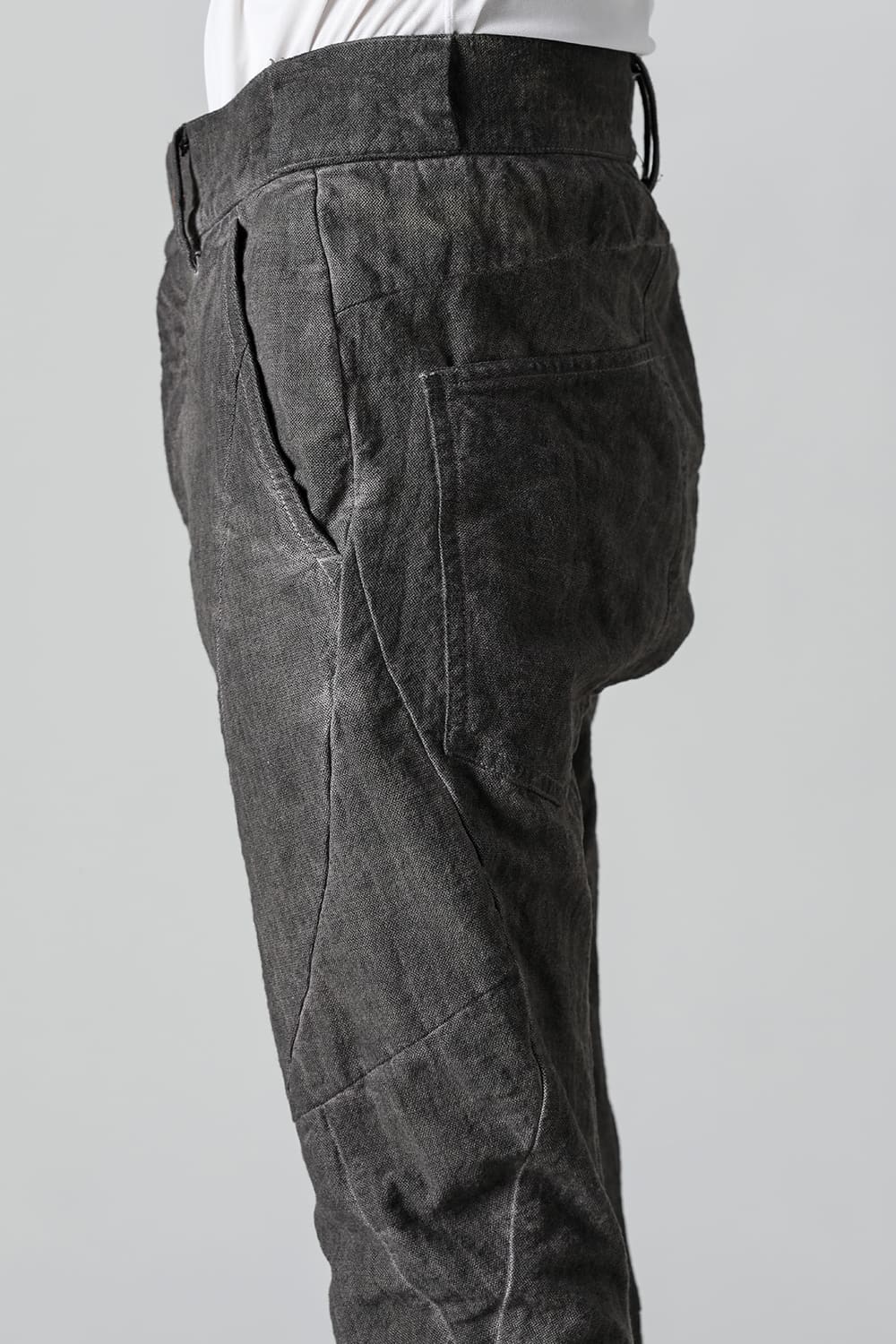 Random Dimple Stretch Cotton×LinenTwisted Curve Slim Pants  Charcoal