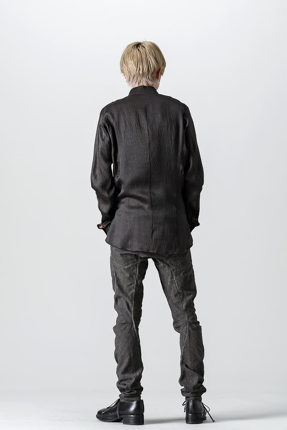 Random Dimple Stretch Cotton×LinenTwisted Curve Slim Pants  Charcoal