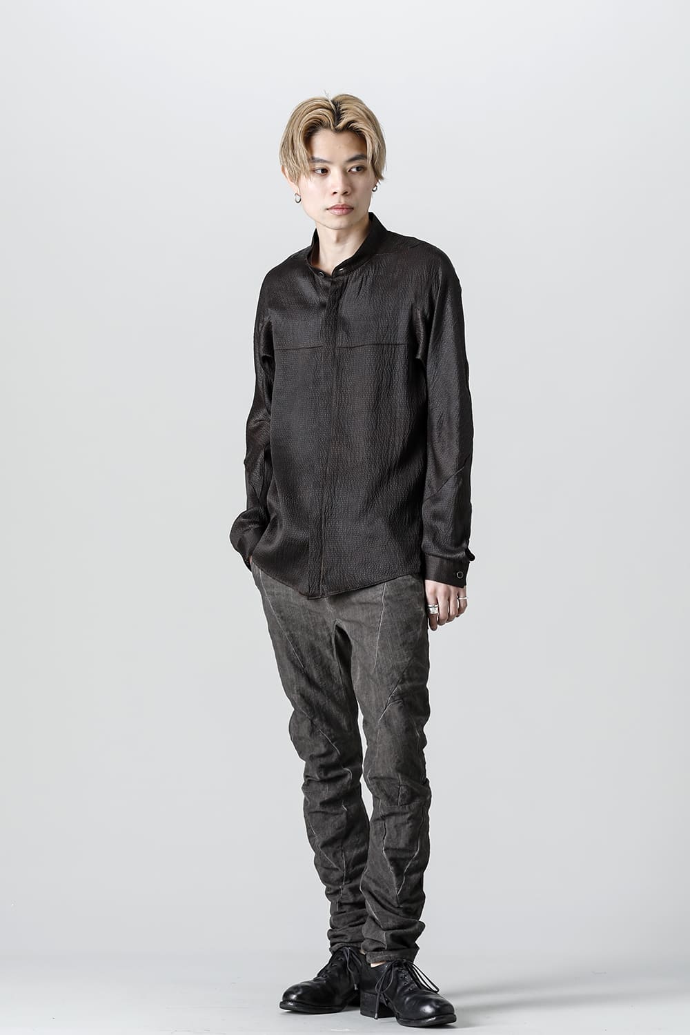 Random Dimple Stretch Cotton×LinenTwisted Curve Slim Pants  Charcoal