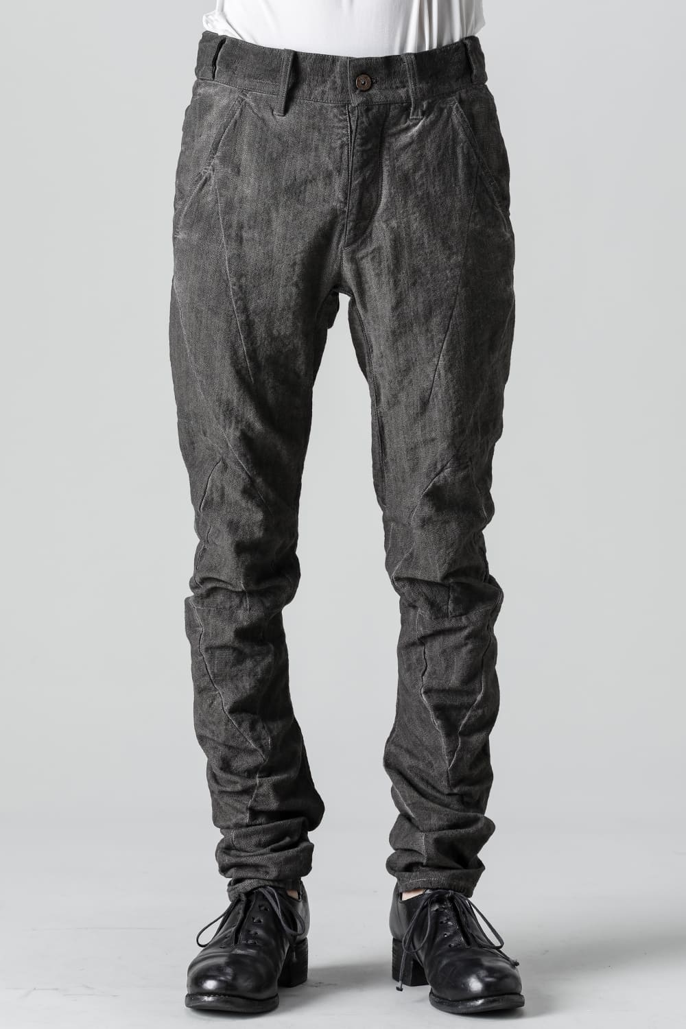 Random Dimple Stretch Cotton×LinenTwisted Curve Slim Pants  Charcoal