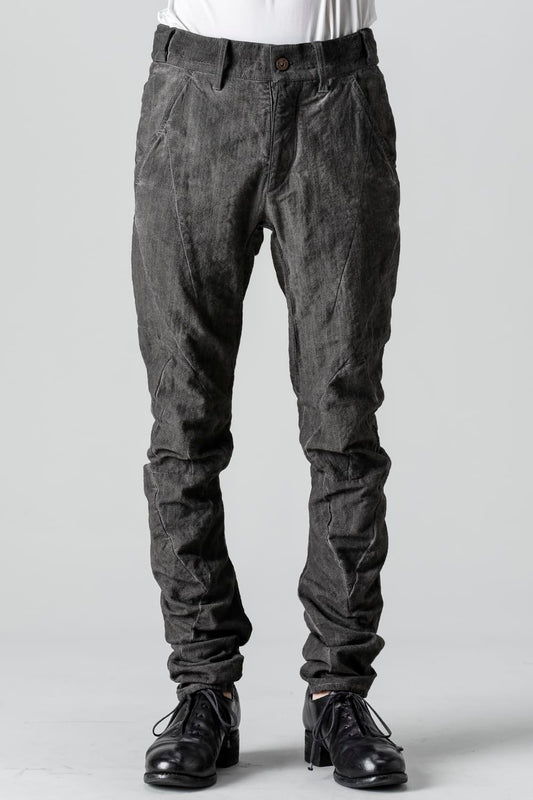 コットン×リネンランダムディンプルストレッチツイストカーブスリムパンツ  チャコール