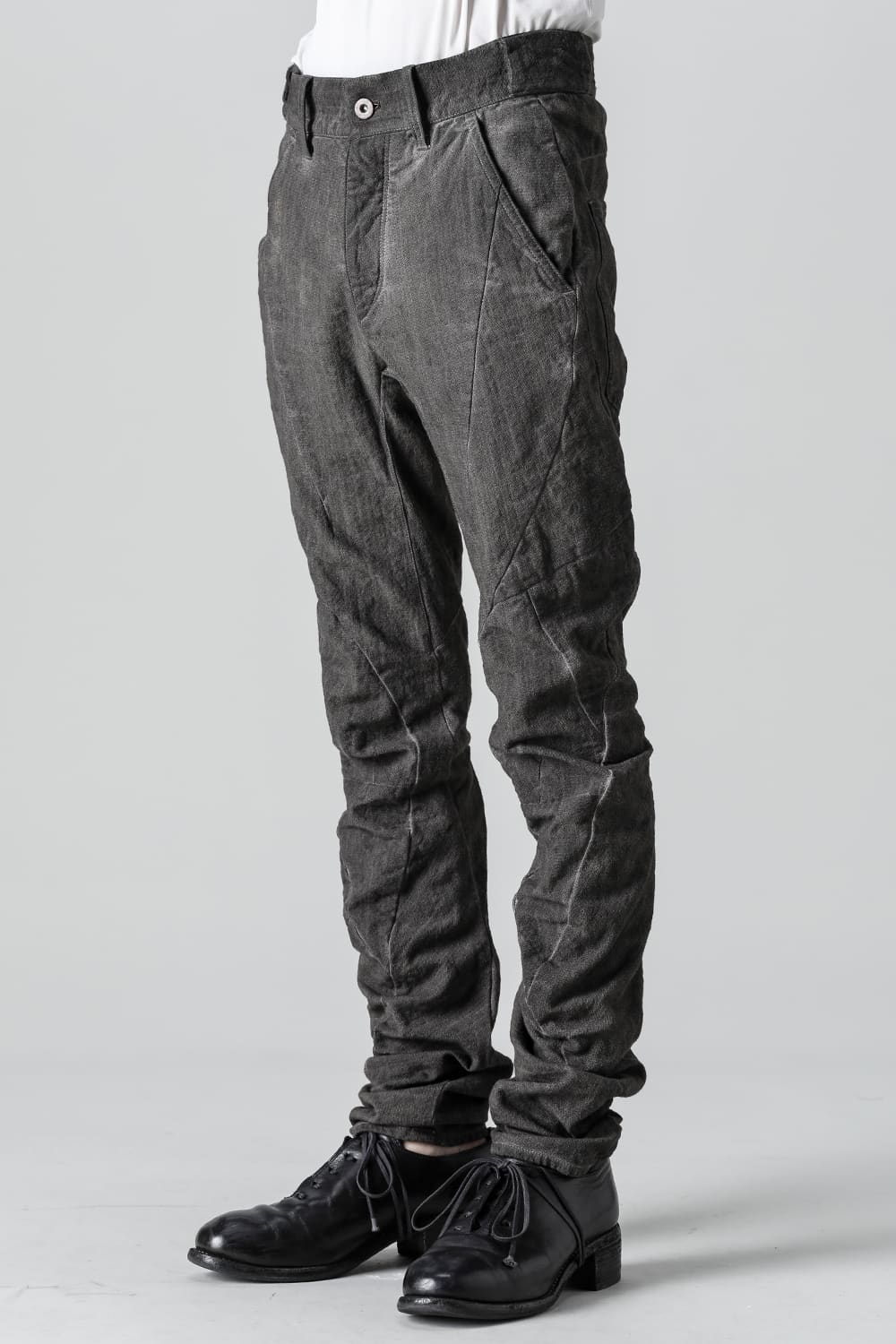 Random Dimple Stretch Cotton×LinenTwisted Curve Slim Pants  Charcoal