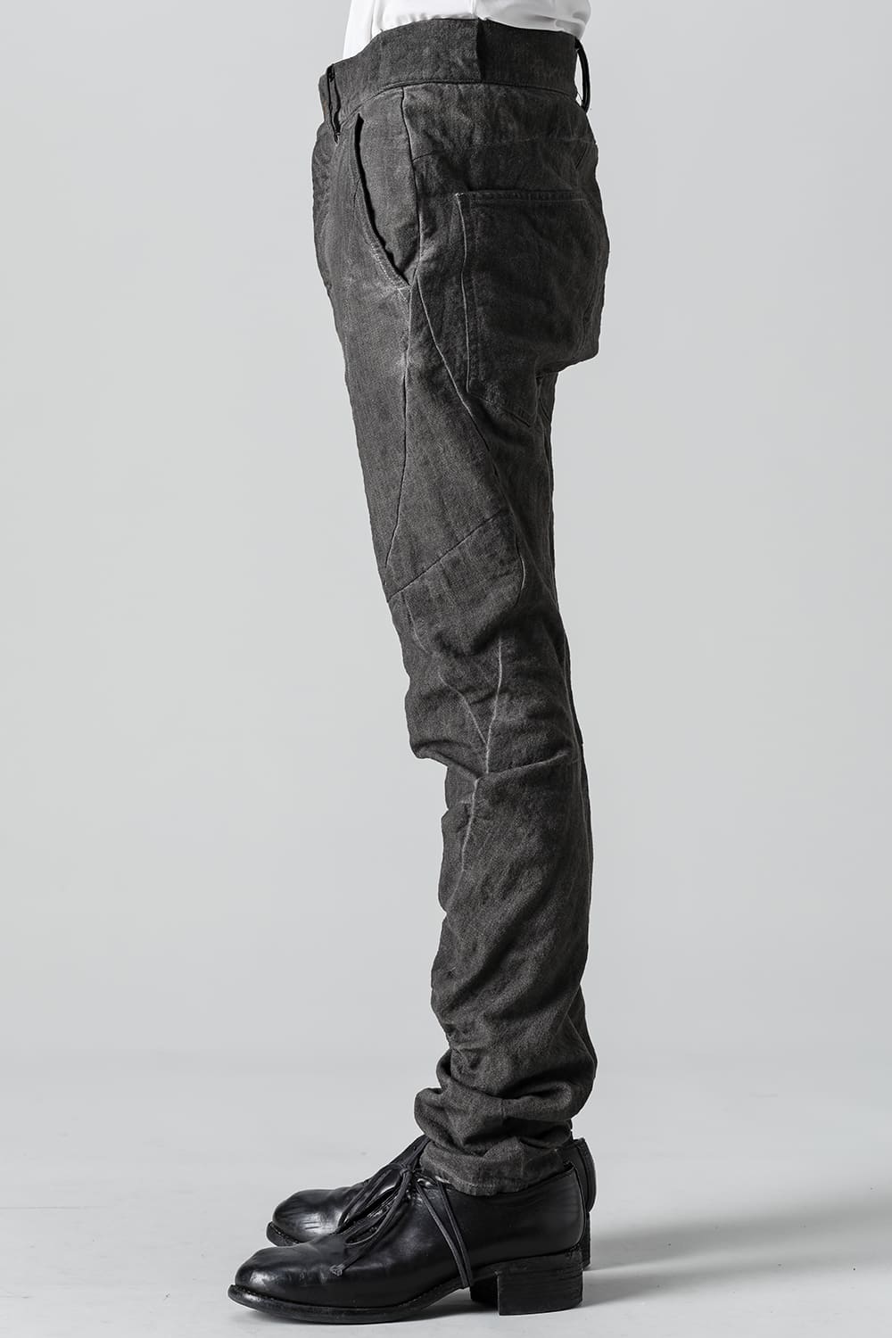 Random Dimple Stretch Cotton×LinenTwisted Curve Slim Pants  Charcoal