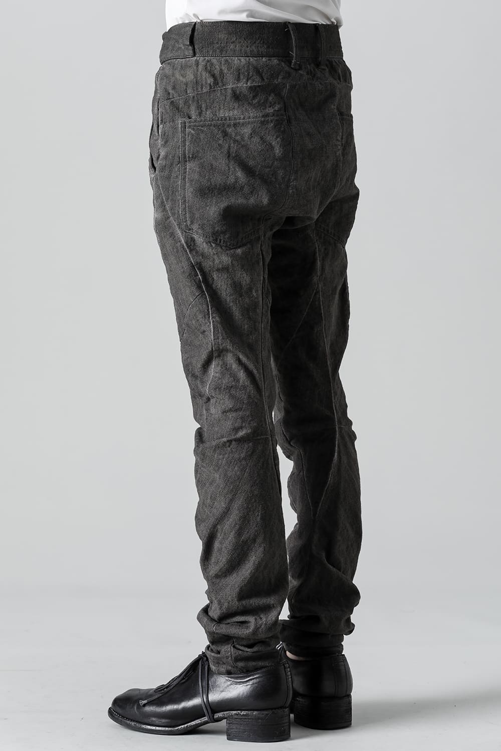 Random Dimple Stretch Cotton×LinenTwisted Curve Slim Pants  Charcoal