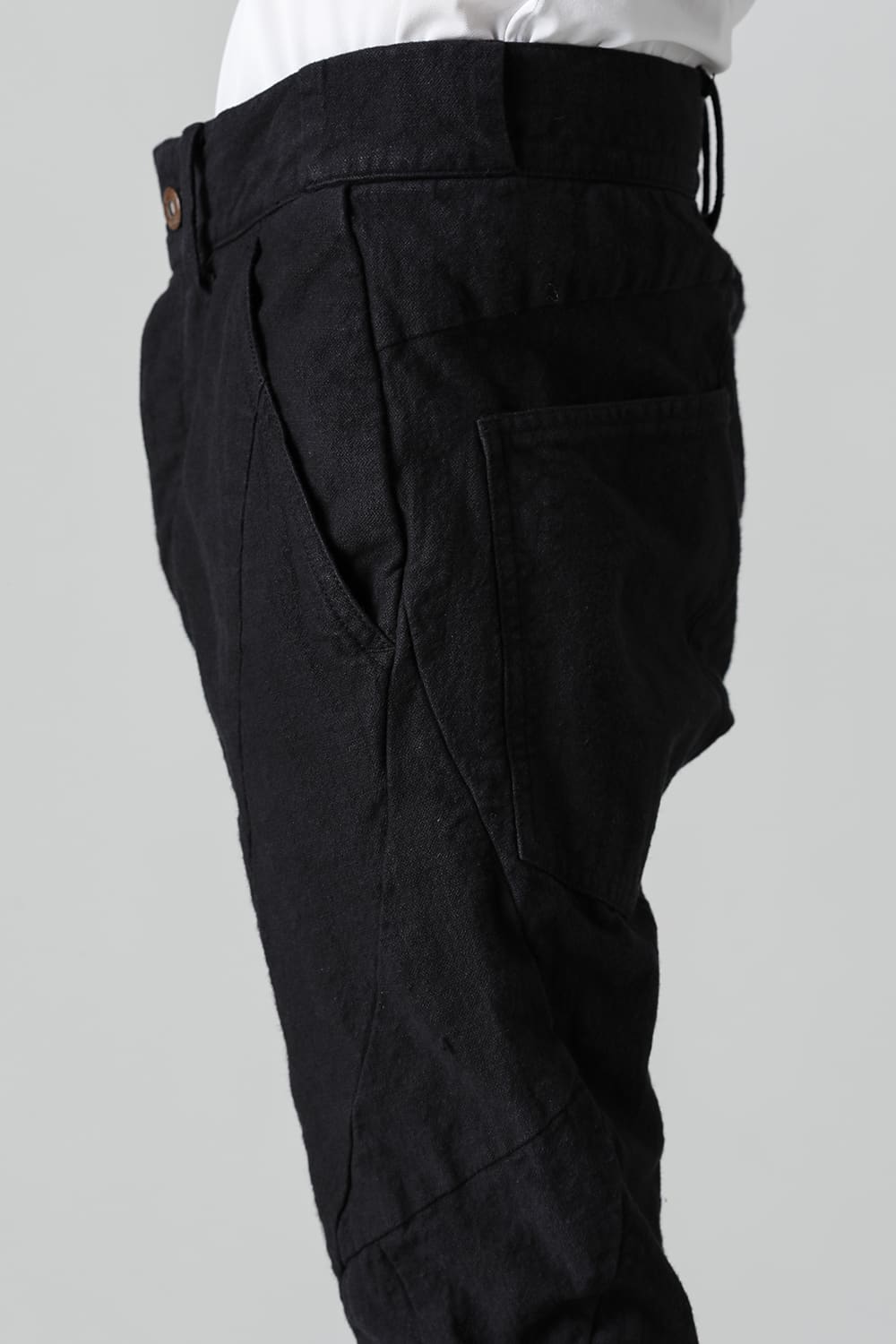 Random Dimple Stretch Cotton×LinenTwisted Curve Slim Pants  Black