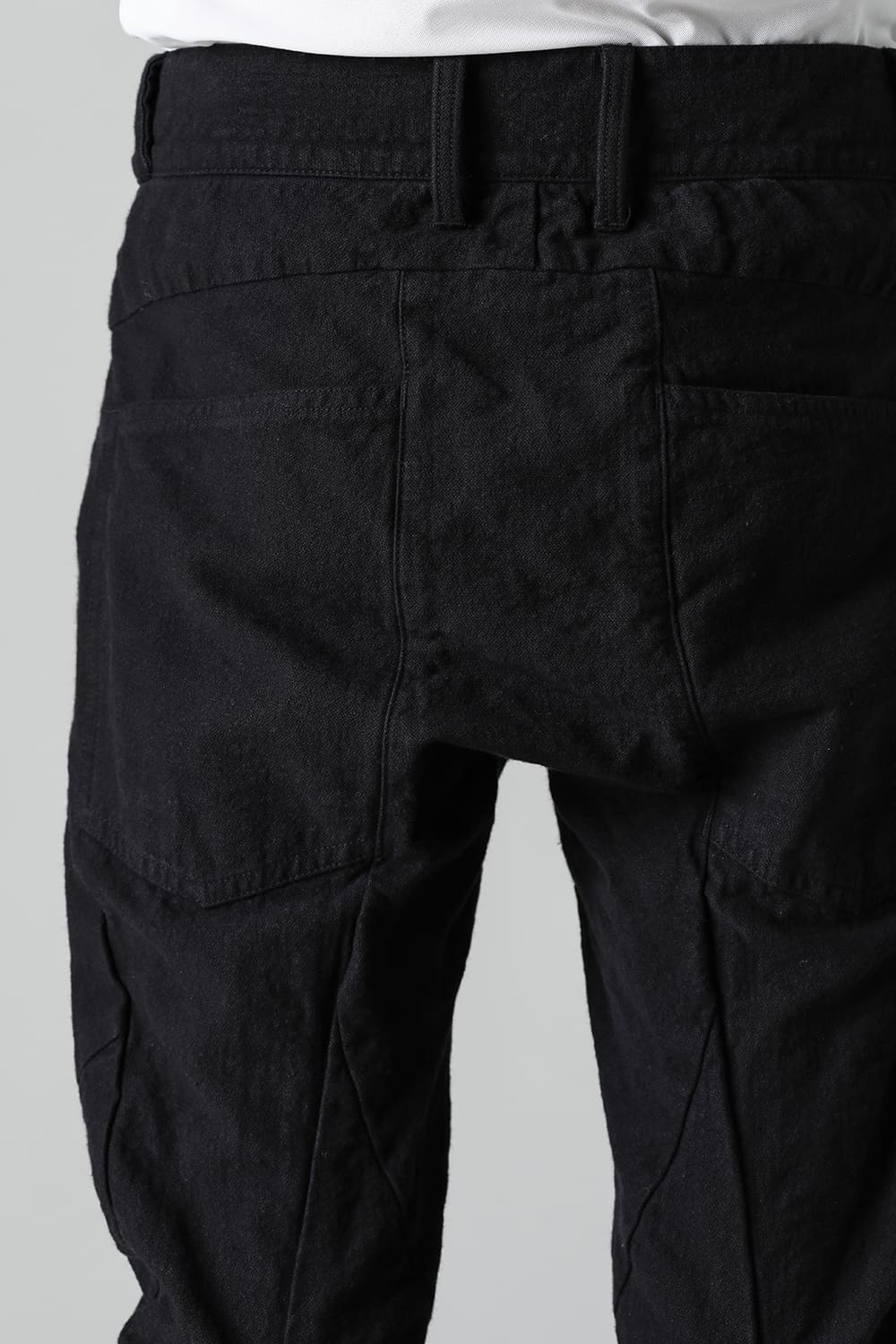 Random Dimple Stretch Cotton×LinenTwisted Curve Slim Pants  Black