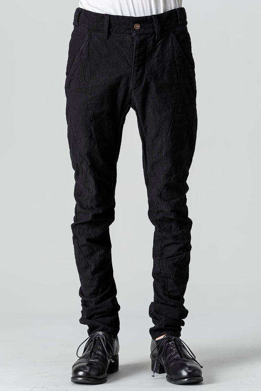 コットン×リネンランダムディンプルストレッチツイストカーブスリムパンツ  ブラック