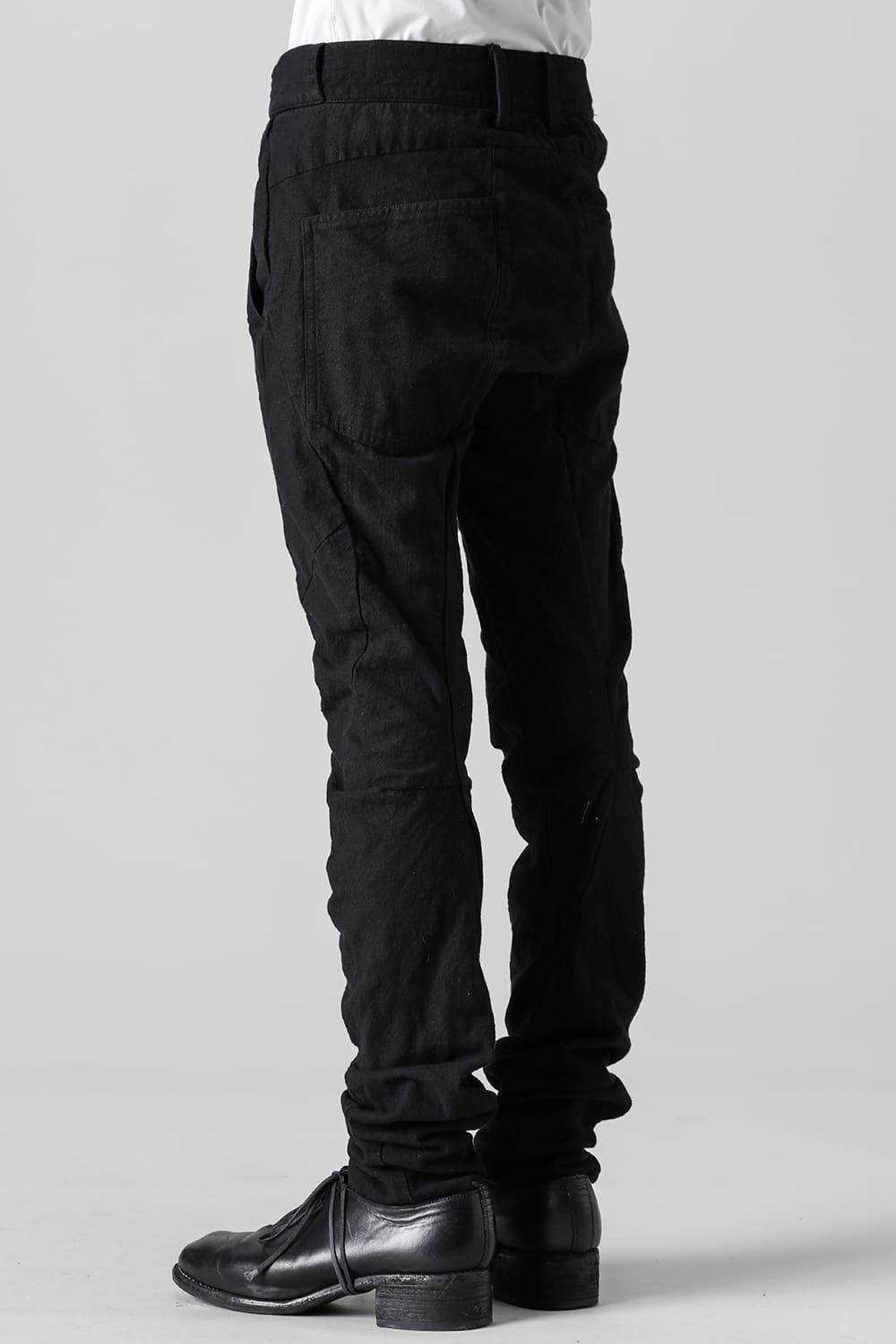Random Dimple Stretch Cotton×LinenTwisted Curve Slim Pants  Black