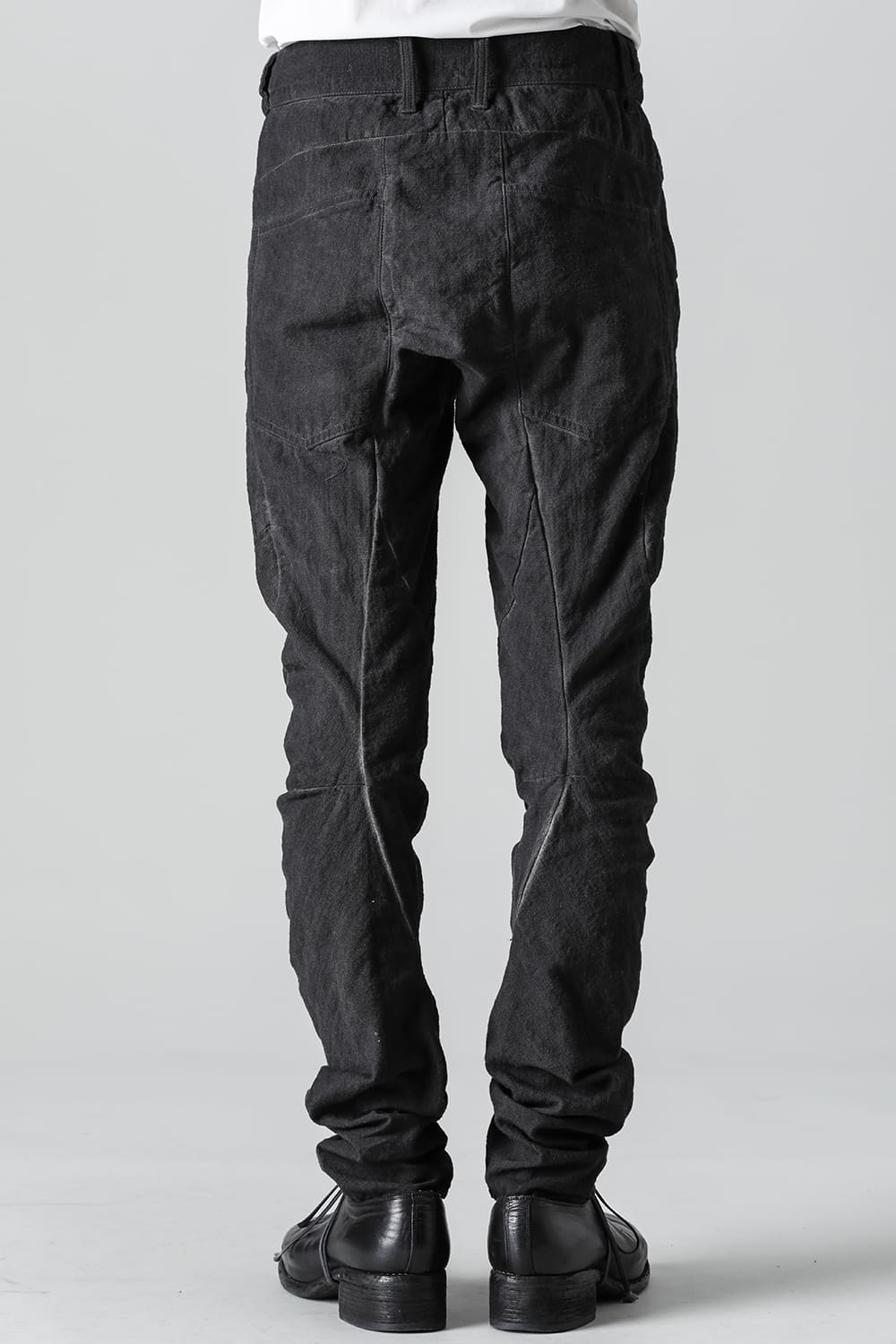 コットン×リネンランダムディンプルストレッチツイストカーブスリムパンツ  マッドブラウン