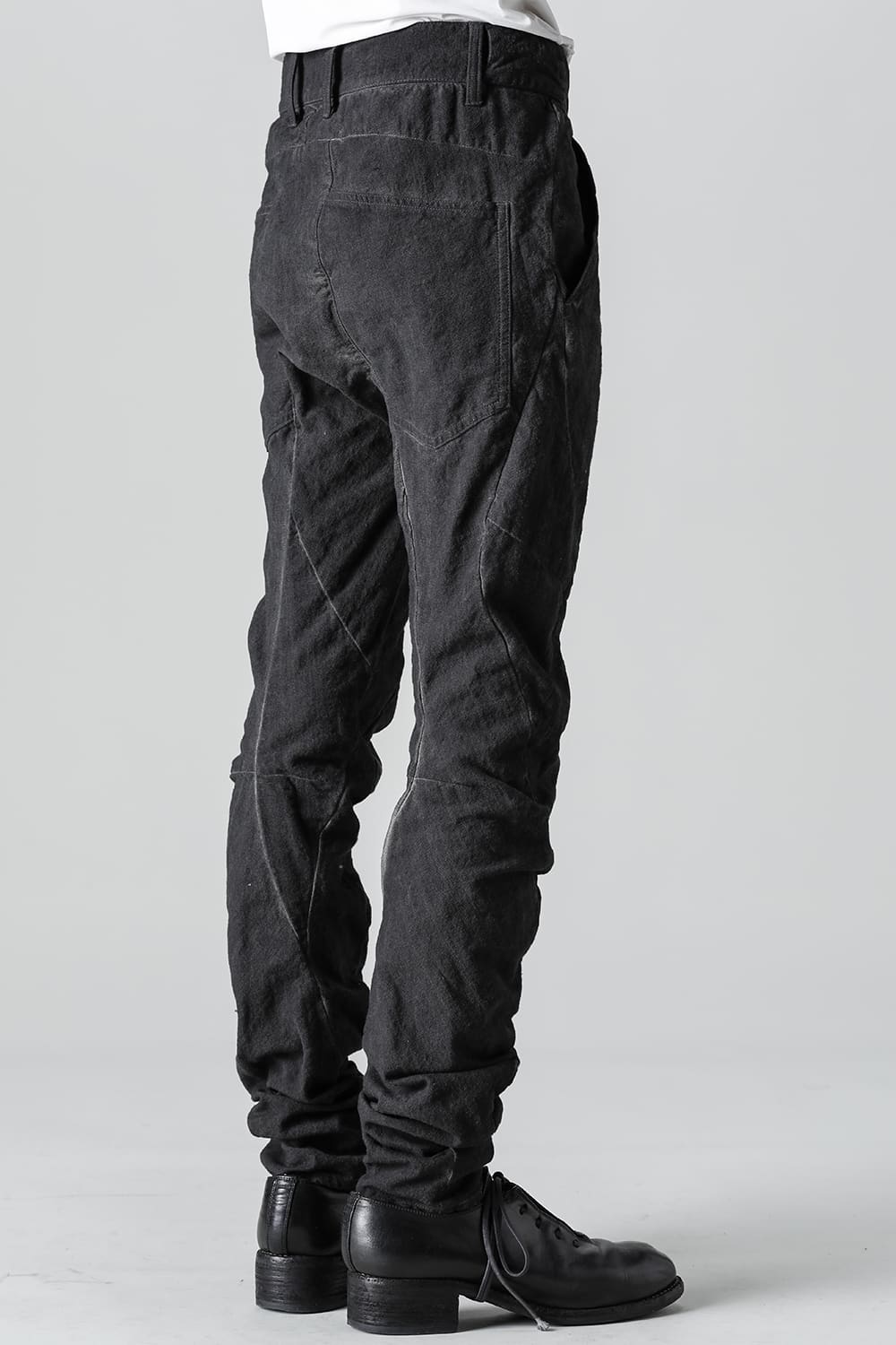 コットン×リネンランダムディンプルストレッチツイストカーブスリムパンツ  マッドブラウン