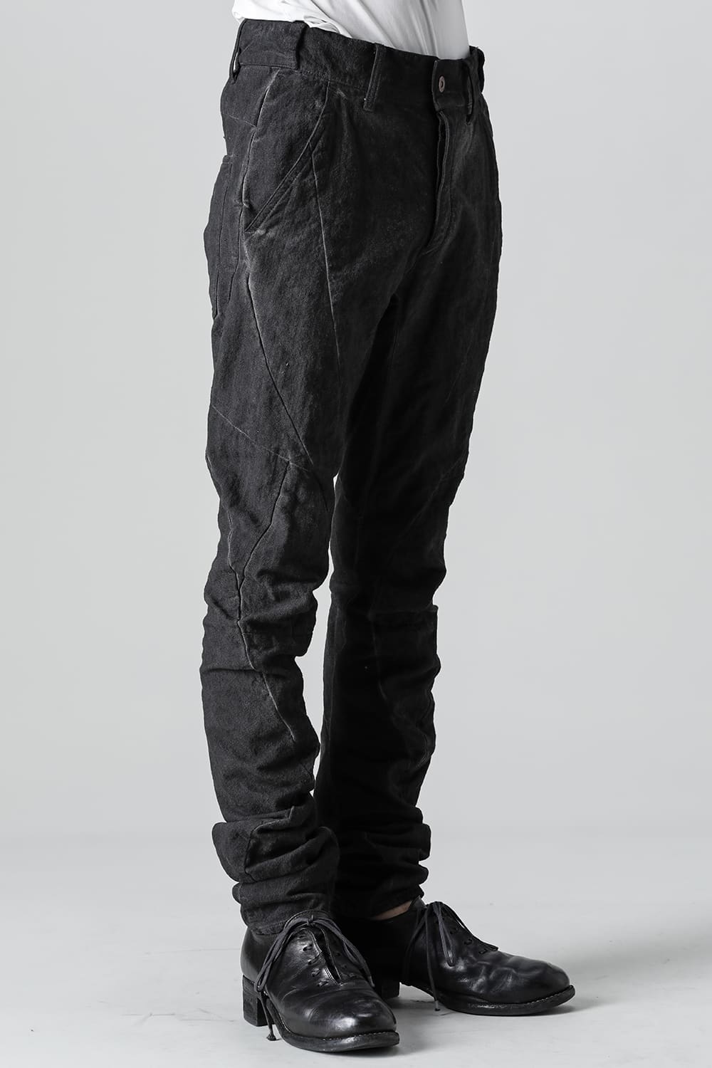 コットン×リネンランダムディンプルストレッチツイストカーブスリムパンツ  マッドブラウン