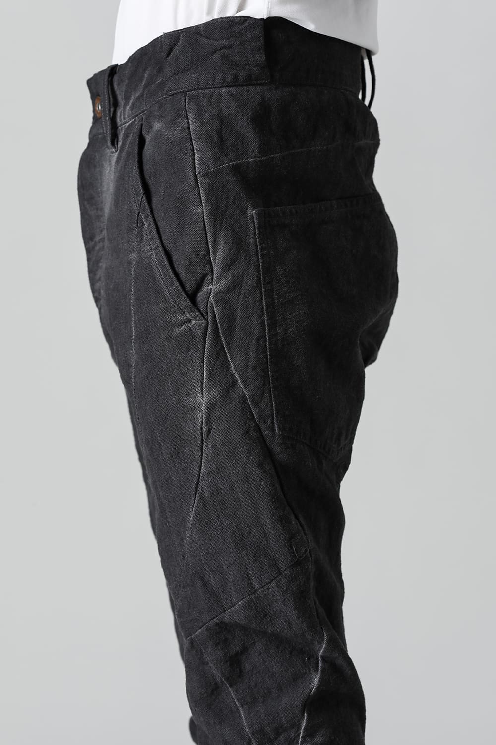 コットン×リネンランダムディンプルストレッチツイストカーブスリムパンツ  マッドブラウン