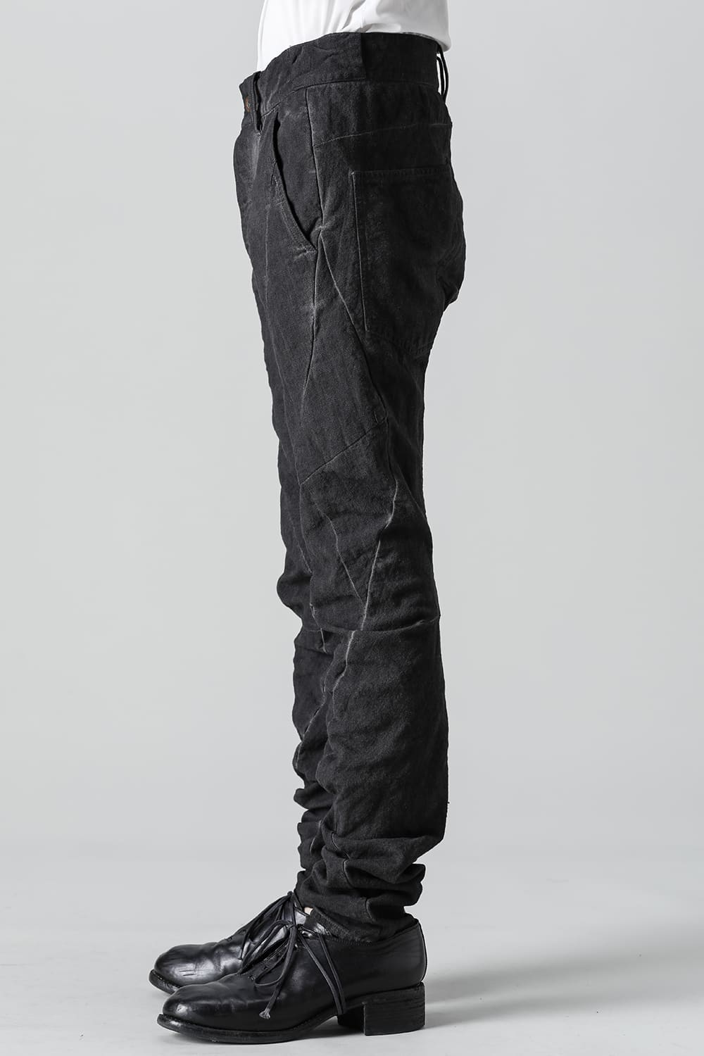 コットン×リネンランダムディンプルストレッチツイストカーブスリムパンツ  マッドブラウン