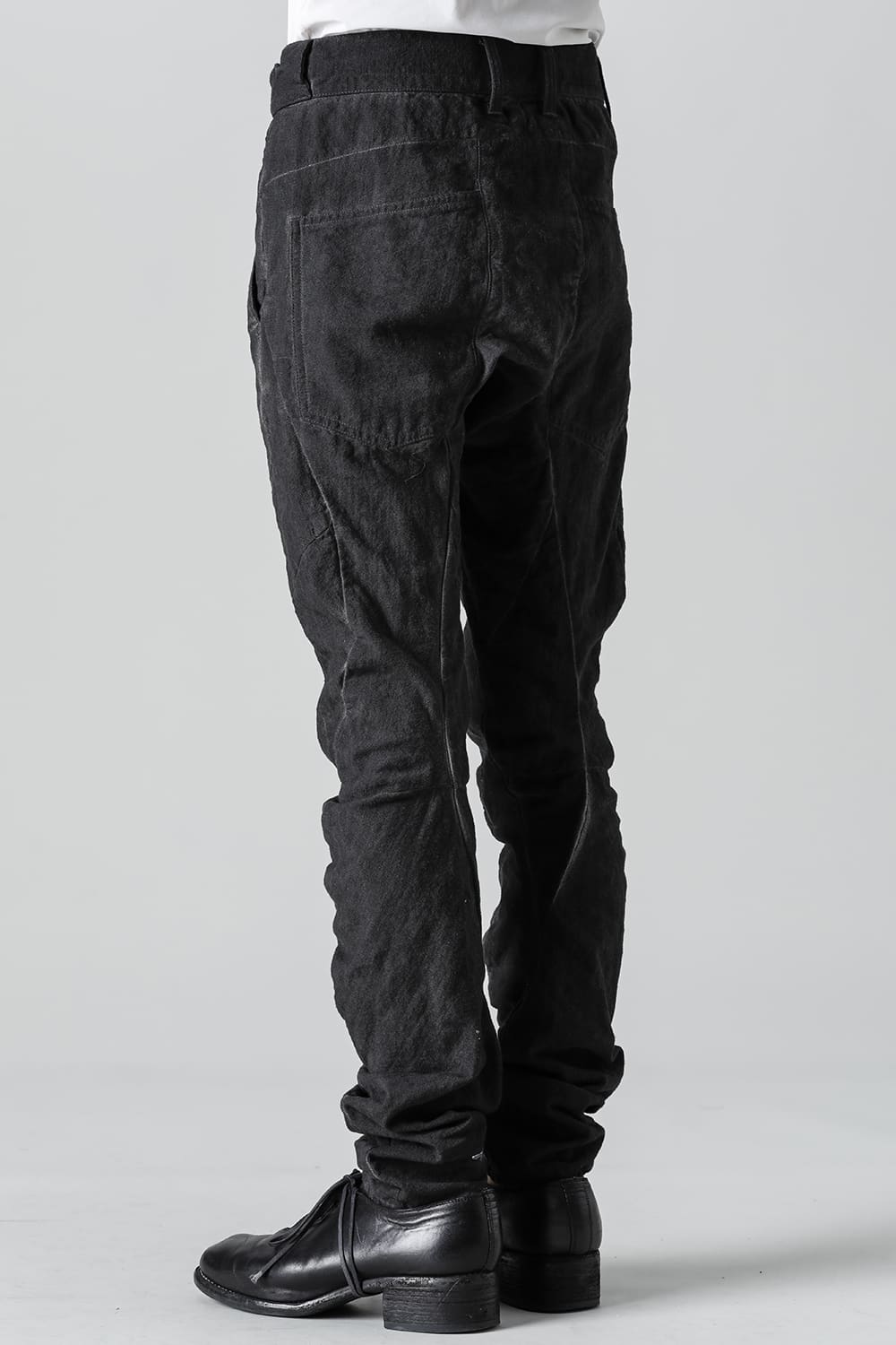 コットン×リネンランダムディンプルストレッチツイストカーブスリムパンツ  マッドブラウン