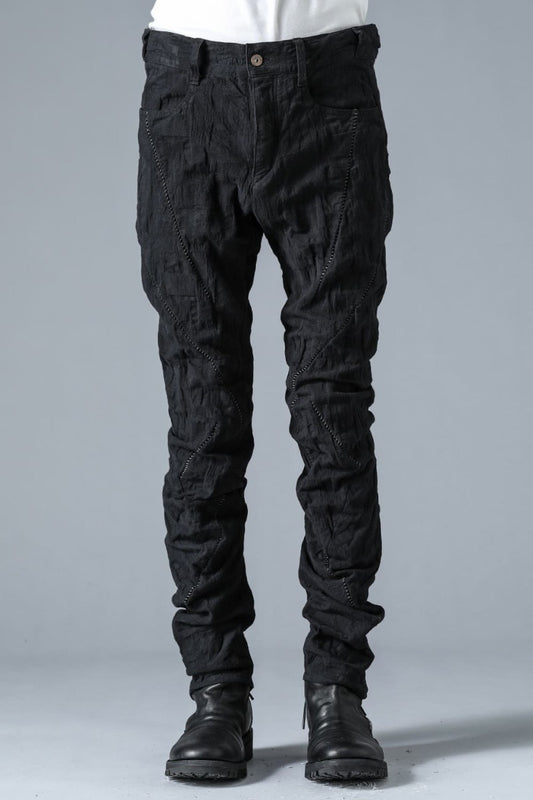 SCAB Patchwork Jacquard Stretch Cotton Overlock Twisted Curved Slim Pants Black