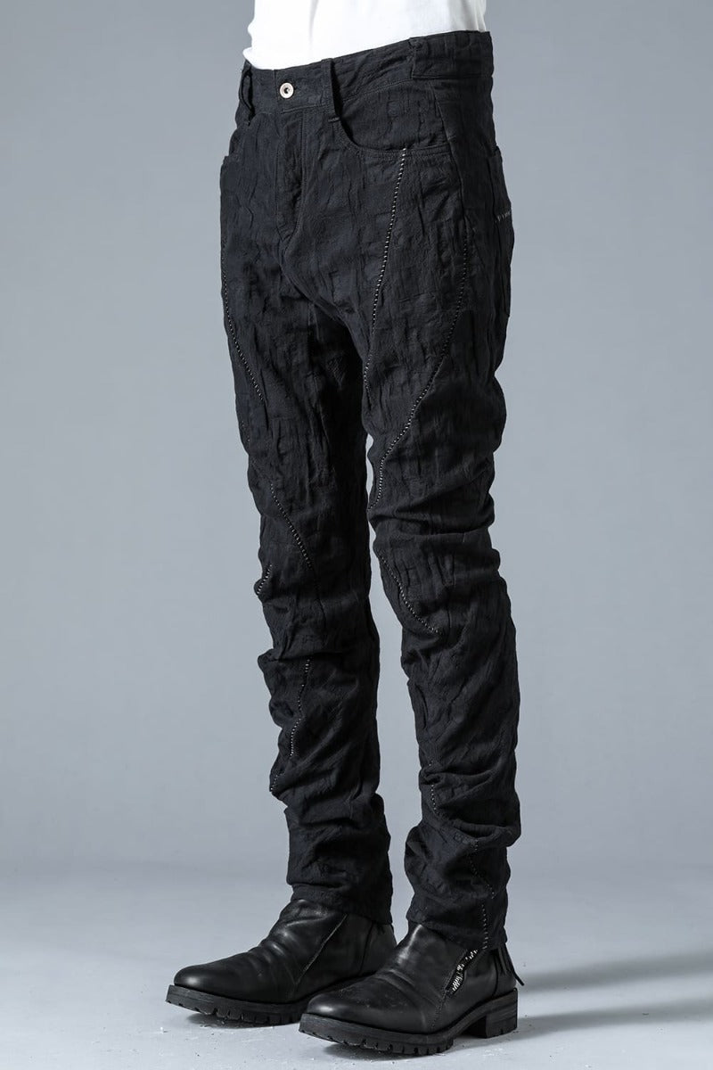 SCAB Patchwork Jacquard Stretch Cotton Overlock Twisted Curved Slim Pants Black