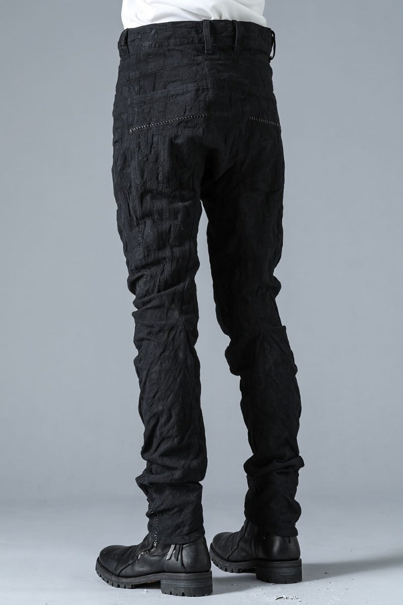 SCAB Patchwork Jacquard Stretch Cotton Overlock Twisted Curved Slim Pants Black