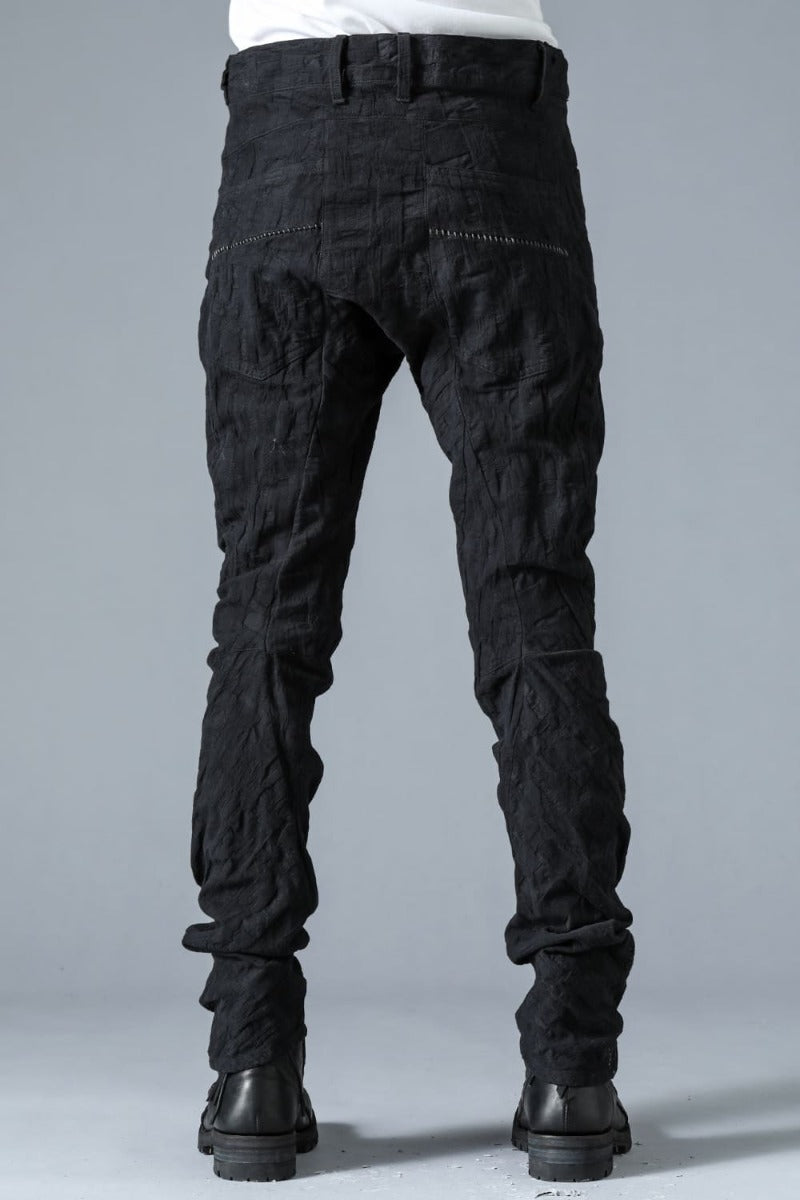 SCAB Patchwork Jacquard Stretch Cotton Overlock Twisted Curved Slim Pants Black