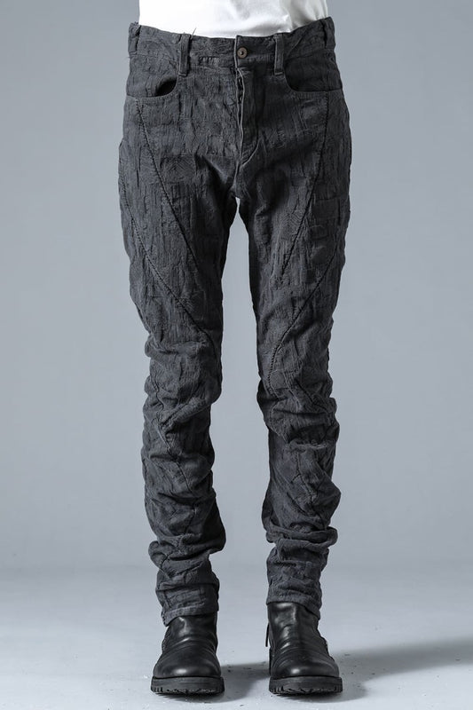 SCAB Patchwork Jacquard Stretch Cotton Overlock Twisted Curved Slim Pants Charcoal