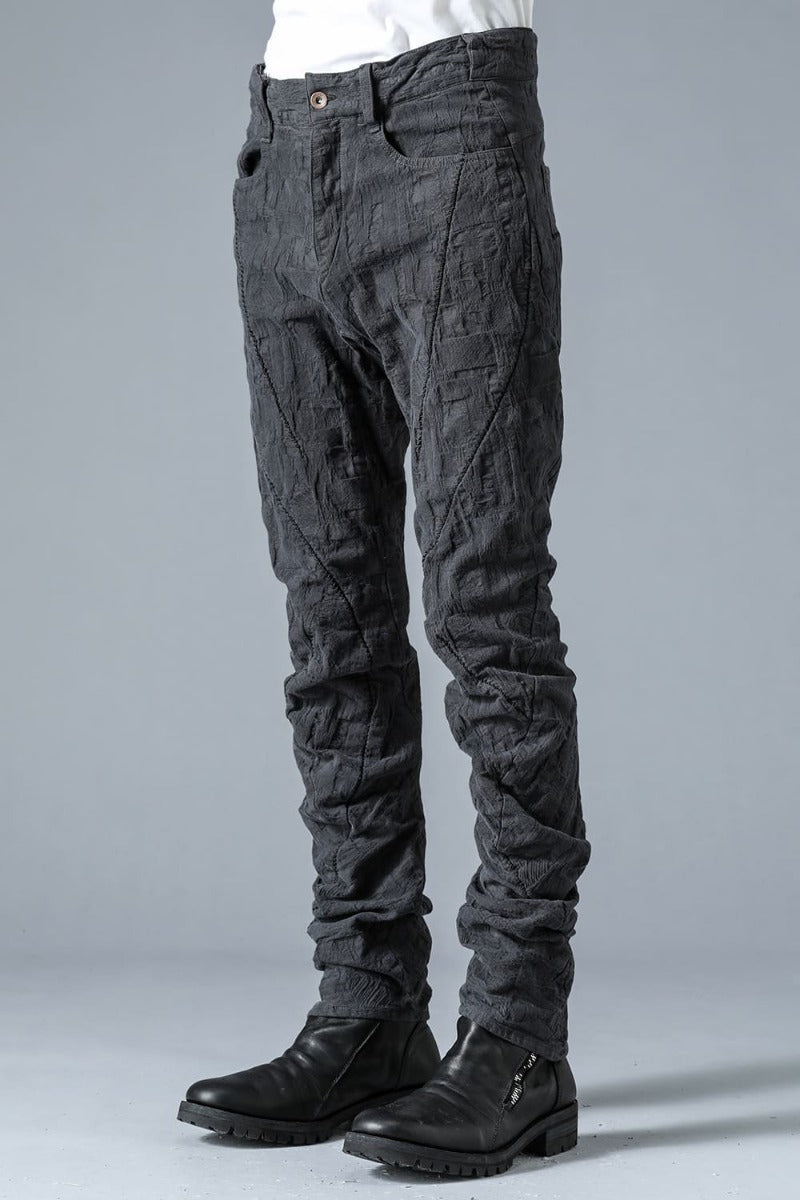 SCAB Patchwork Jacquard Stretch Cotton Overlock Twisted Curved Slim Pants Charcoal