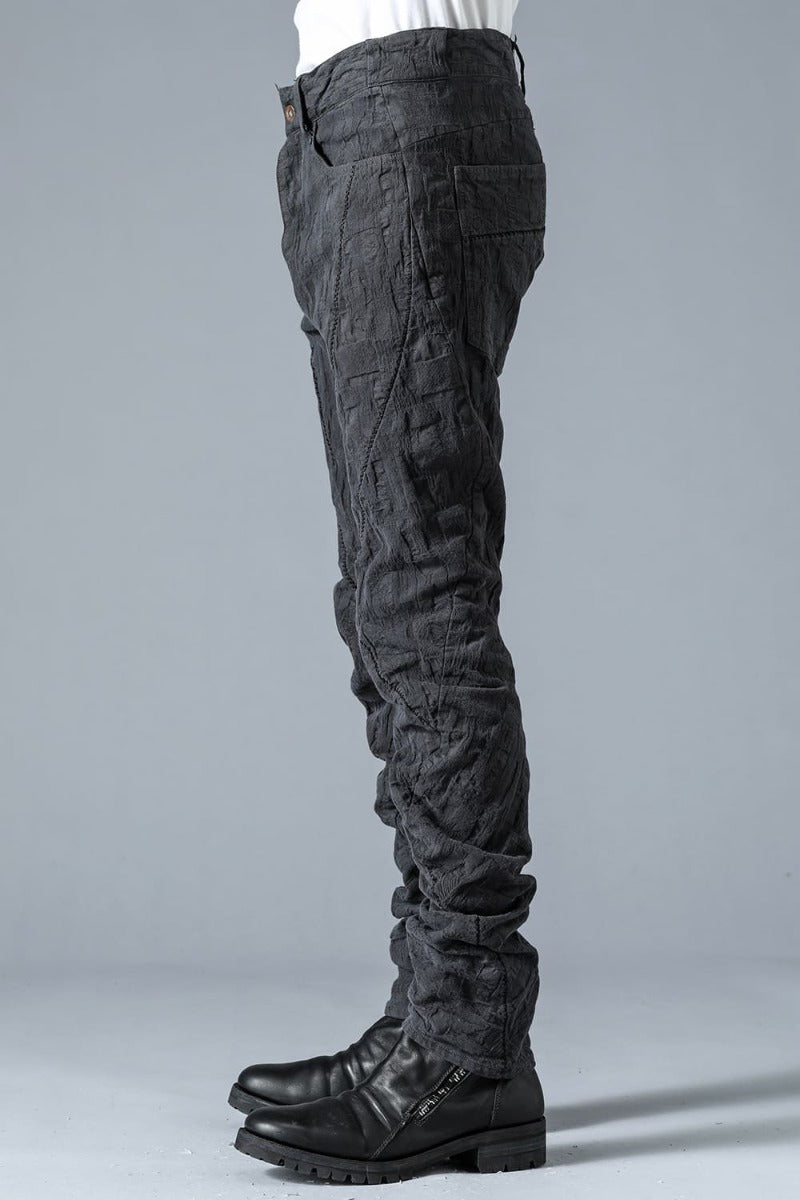 SCAB Patchwork Jacquard Stretch Cotton Overlock Twisted Curved Slim Pants Charcoal