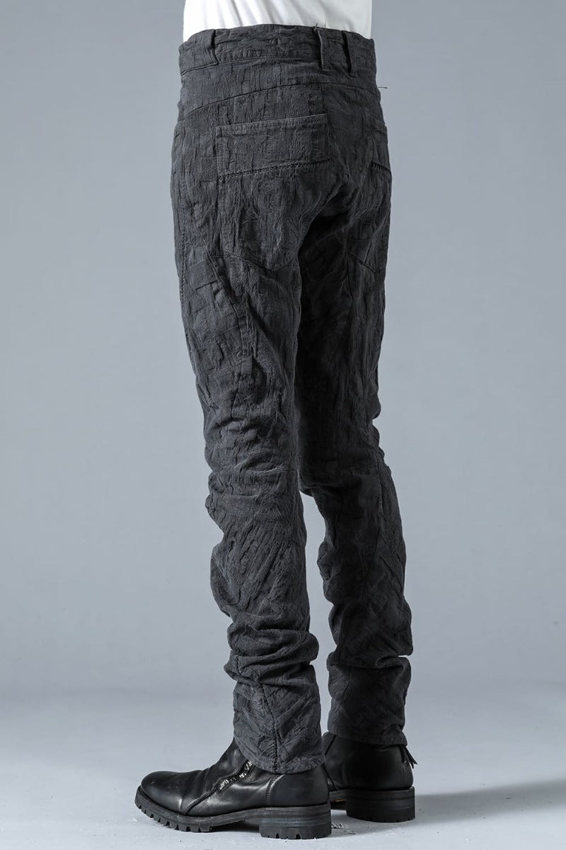 SCAB Patchwork Jacquard Stretch Cotton Overlock Twisted Curved Slim Pants Charcoal