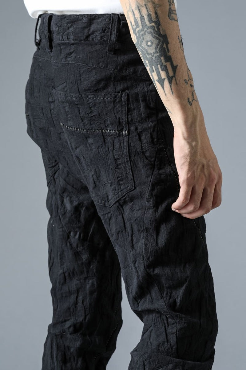 SCAB Patchwork Jacquard Stretch Cotton Overlock Twisted Curved Slim Pants Black